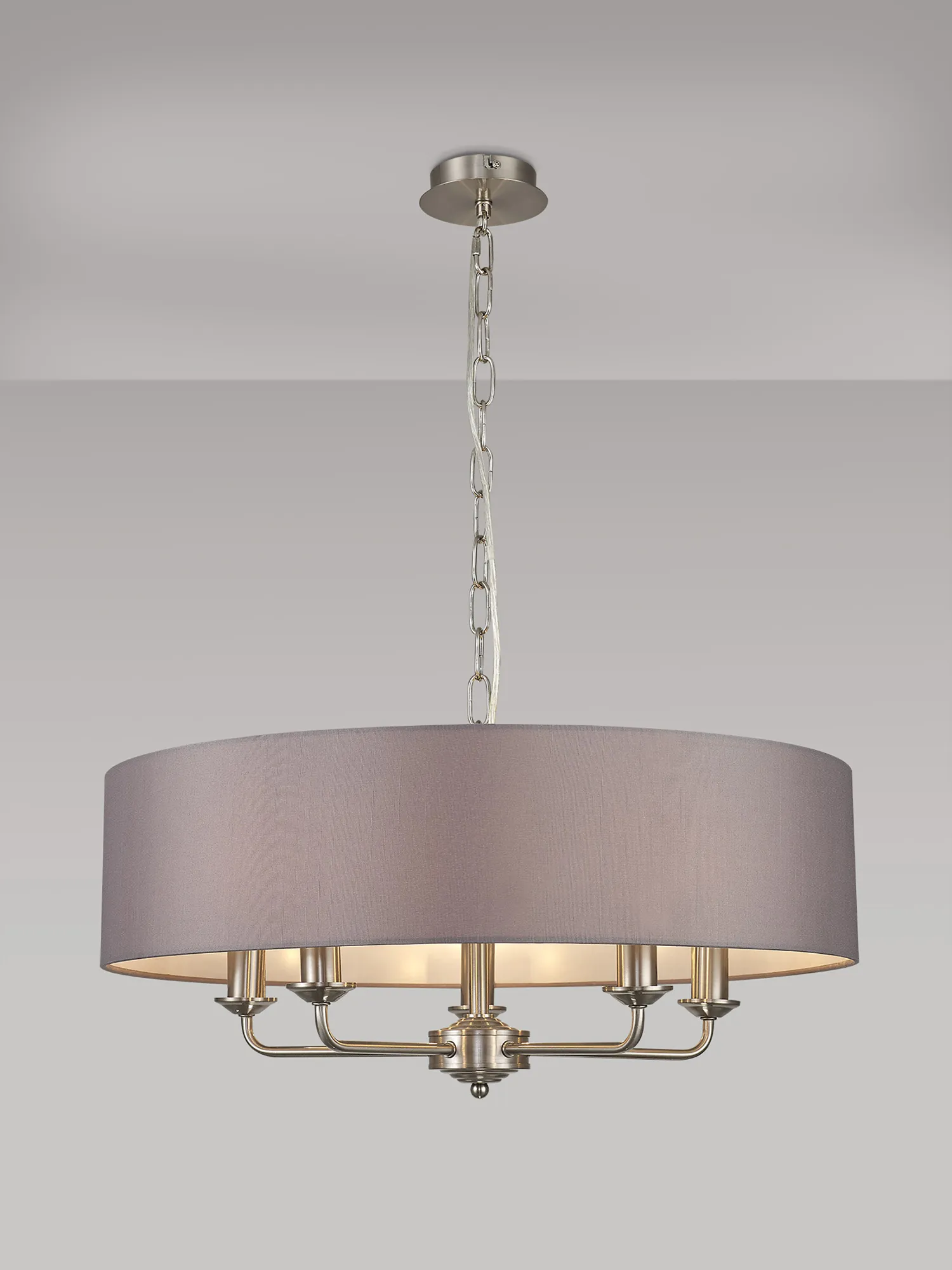 Banyan 60cm 5 Light Pendant Satin Nickel, Grey DK0057  Deco Banyan SN GR